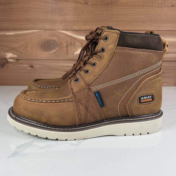 Ariat Rebar Wedge Distressed Brown Moc Toe 6" Waterproof  Work Boot Women's 9 B - Picture 3 of 16